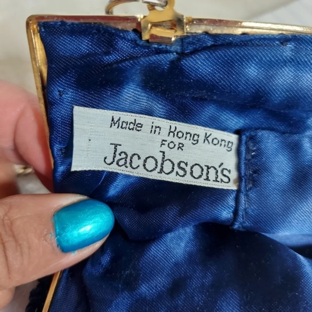 Vintage Jacobson's Navy Blue Macrame Bag Chain Shoulder Bag Kiss Lock Closure - Picture 11 of 13